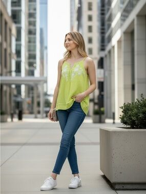 Ella Moss Neon Yellow Embroidered Tank Top